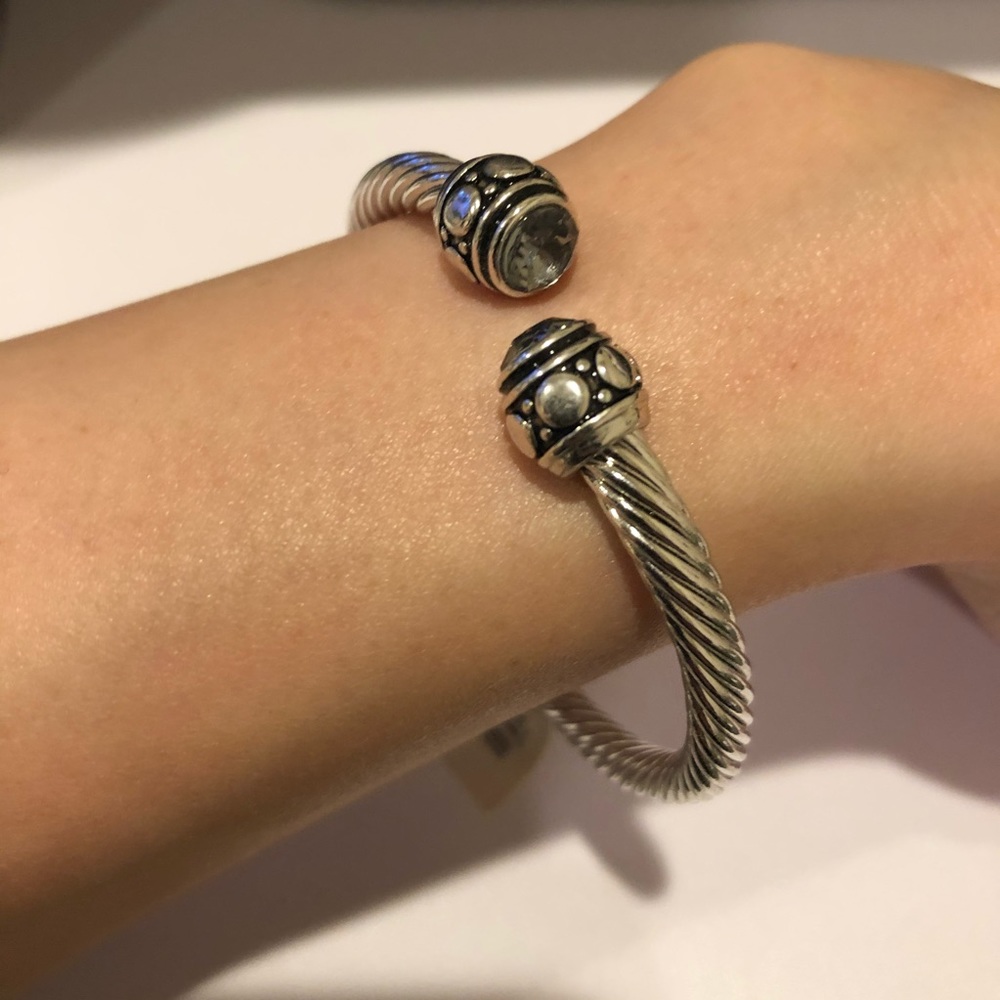 Silver night cuff bracelet (glass on it)